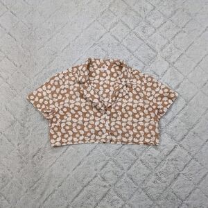 Tularosa Top Women's S Tan Mocha Geo Floral Print Karuna Crop Collar Button Up